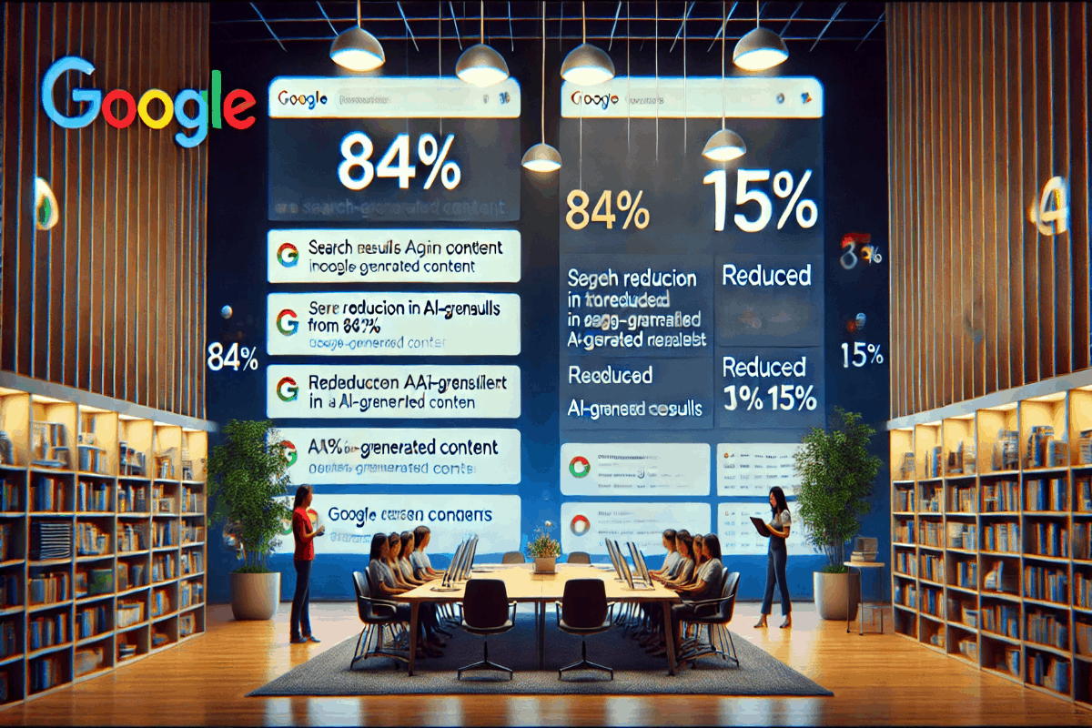 Entenda a Mudança: Google Reduz Resultados com IA de 84% para 15%

O Google anunciou recentemente uma mudança significativa em seu algoritmo de busca, reduzindo a porcentagem de resultados influenciados pela inteligência artificial (IA) de 84% para 15%. Essa alteração tem impacto direto na forma como os usuários recebem e interagem com os resultados de pesquisa, e é fundamental entender como isso pode afetar a sua estratégia de SEO. Neste artigo, vamos explorar em detalhes essa mudança, seu contexto e suas implicações.